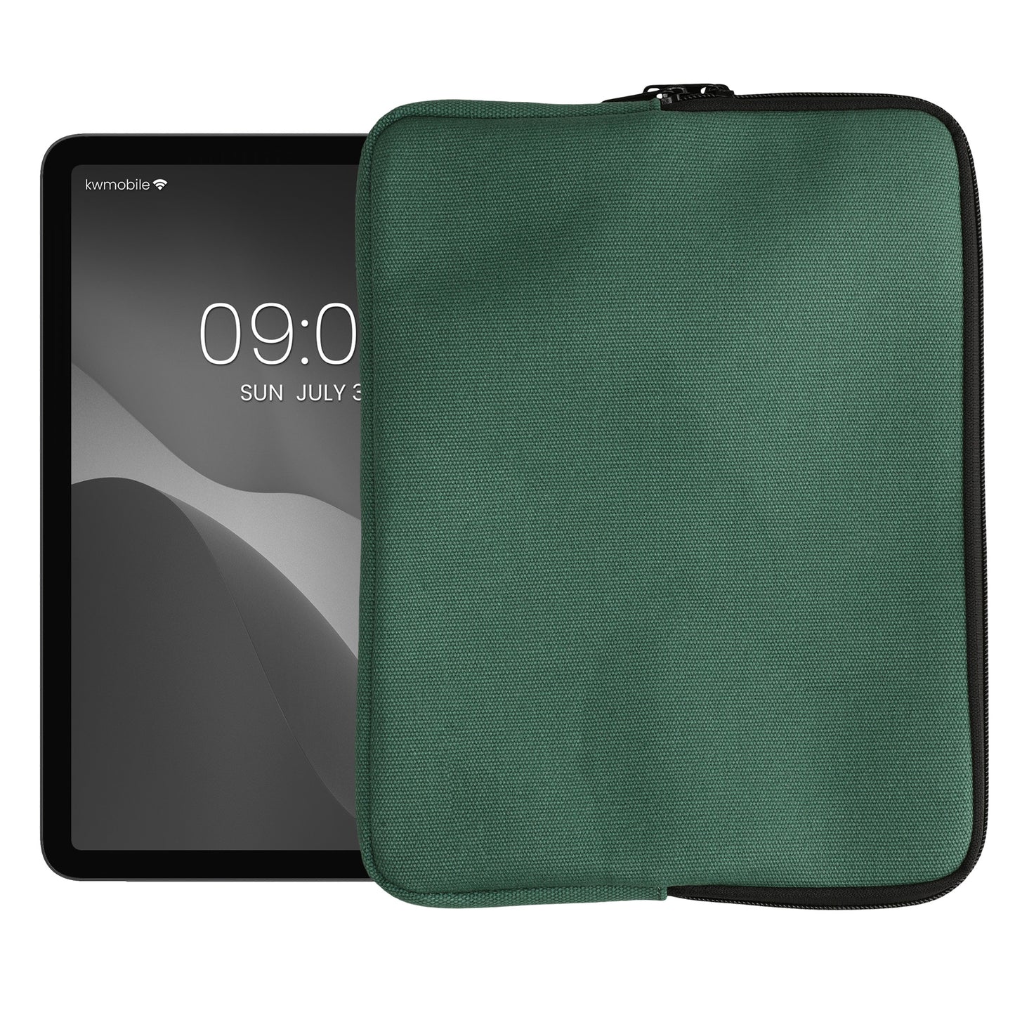 kwmobile Schutzhülle aus Canvas kompatibel mit 12,4"-12,9" Tablet Hülle - Canvashülle für Tablet mit Reißverschluss - Dunkelgrün Dunkelgrün  