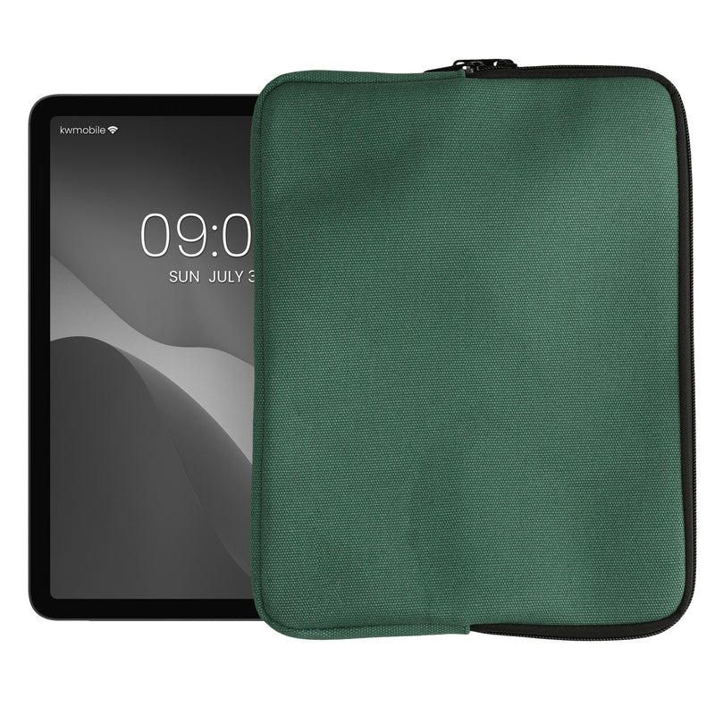 kwmobile Schutzhülle aus Canvas kompatibel mit 12,4"-12,9" Tablet Hülle - Canvashülle für Tablet mit Reißverschluss - Dunkelgrün Dunkelgrün  