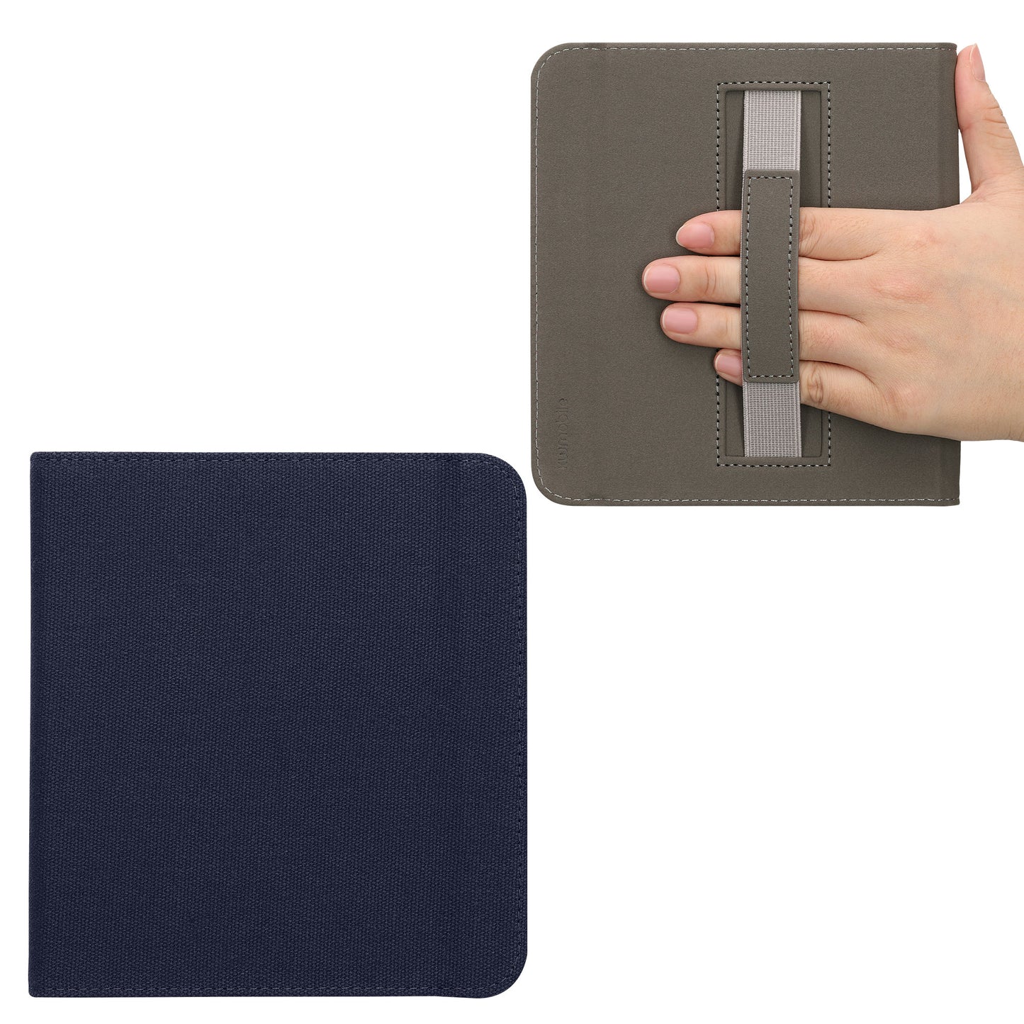 kwmobile Klapphülle kompatibel mit Kobo Kobo Libra Colour / Tolino Vision Color Hülle - Canvas Case - eReader Schutzhülle mit Schlaufe in Dunkelblau Dunkelblau  