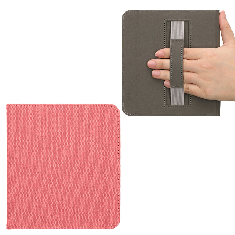 kwmobile Klapphülle kompatibel mit Kobo Kobo Libra Colour / Tolino Vision Color Hülle - Canvas Case - eReader Schutzhülle mit Schlaufe in Rosa Rosa  