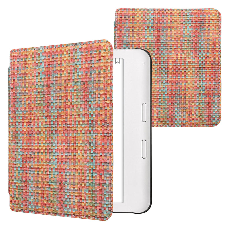 kwmobile Klapphülle kompatibel mit Kobo Kobo Libra Colour / Tolino Vision Color Hülle - eReader Case - Farbenfroh karriert Gelb Rot Grün Gelb  [dsg01]