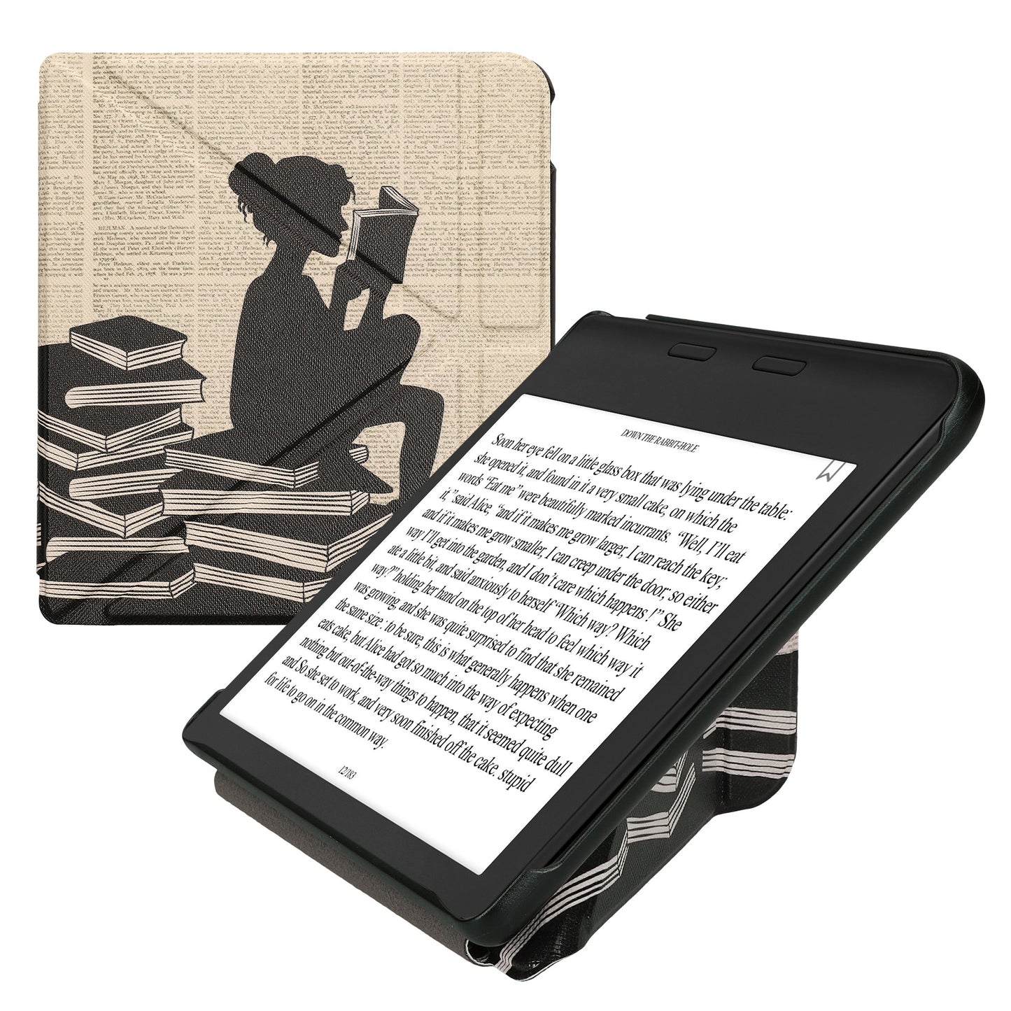 kwmobile Schutzhülle kompatibel mit Kobo Kobo Libra Colour / Tolino Vision Color - Hülle Kunstleder - eReader Cover Case - Lesende Frau Schwarz Beige Schwarz  [dsg04]