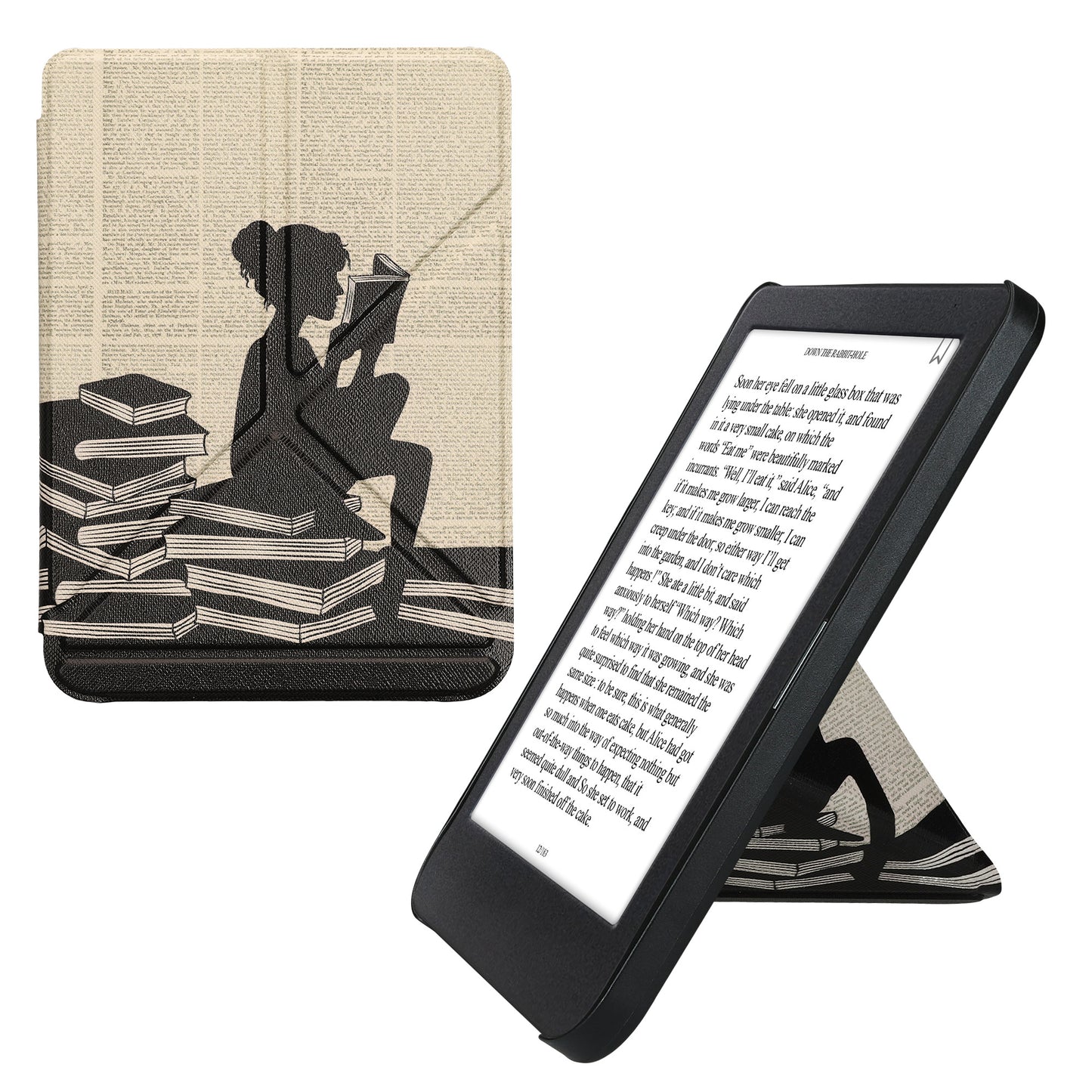kwmobile Schutzhülle kompatibel mit Kobo Clara BW / Clara Colour / Tolino Shine (5) / Shine Color - Hülle Kunstleder - eReader Cover Case - Lesende Frau Schwarz Beige Schwarz  [dsg04]