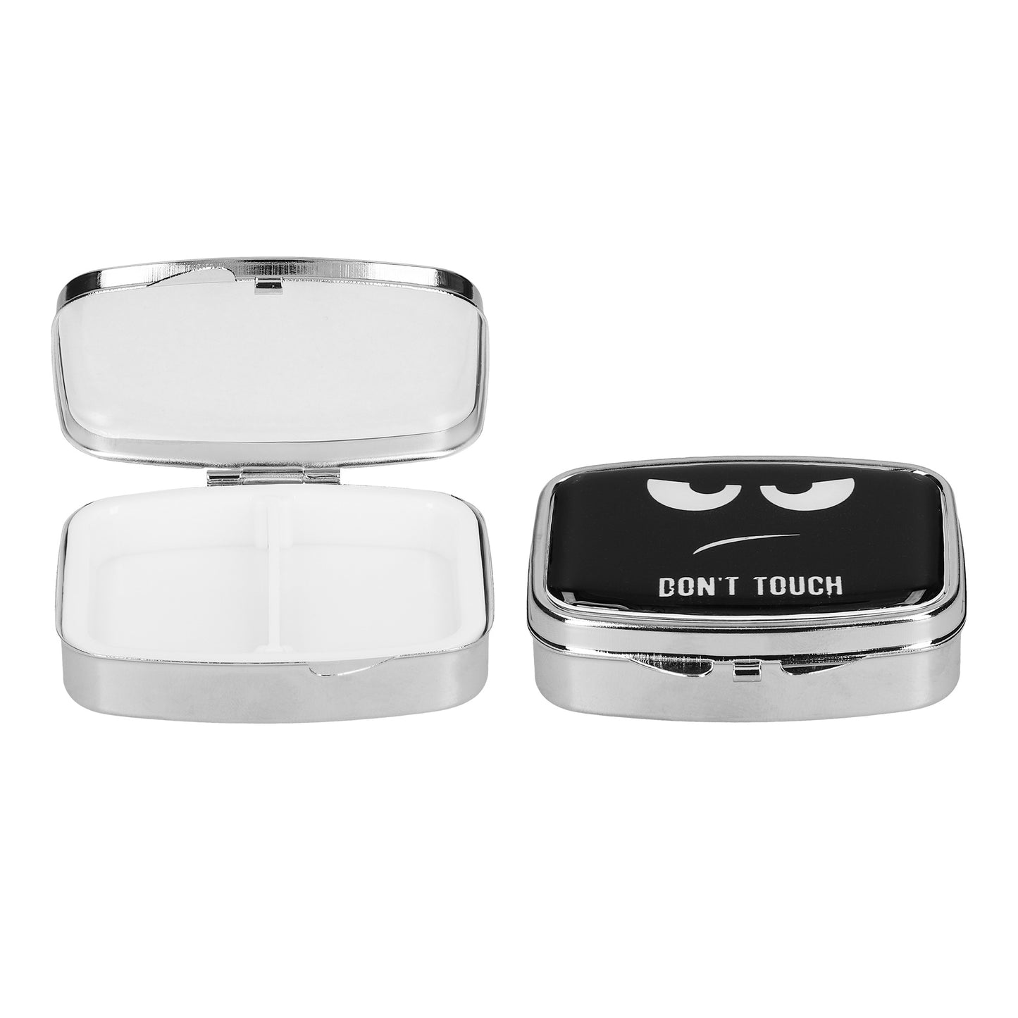kwmobile Pill Box with 2 Compartments Pill Dispenser Set Small Portable Pill Box Metal Medicine Box Case in Don't Touch