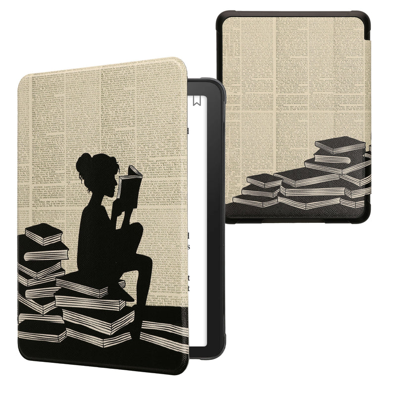 kwmobile Klapphülle kompatibel mit Amazon Kindle Paperwhite (2024)/Colorsoft Hülle - eReader Case - Lesende Frau Schwarz Beige Schwarz  [dsg03]