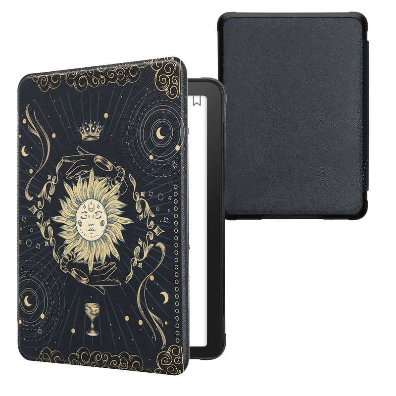 kwmobile Klapphülle kompatibel mit Amazon Kindle Paperwhite (2024)/Colorsoft Hülle - eReader Case - Tarot Karten Dunkelblau Gelb Schwarz Dunkelblau  [dsg06]