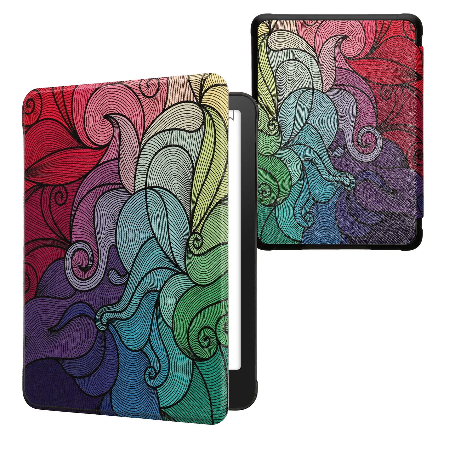 kwmobile Klapphülle kompatibel mit Amazon Kindle Paperwhite (2024)/Colorsoft Hülle - eReader Case - Farbrausch Pink Blau Grün Pink  [dsg12]