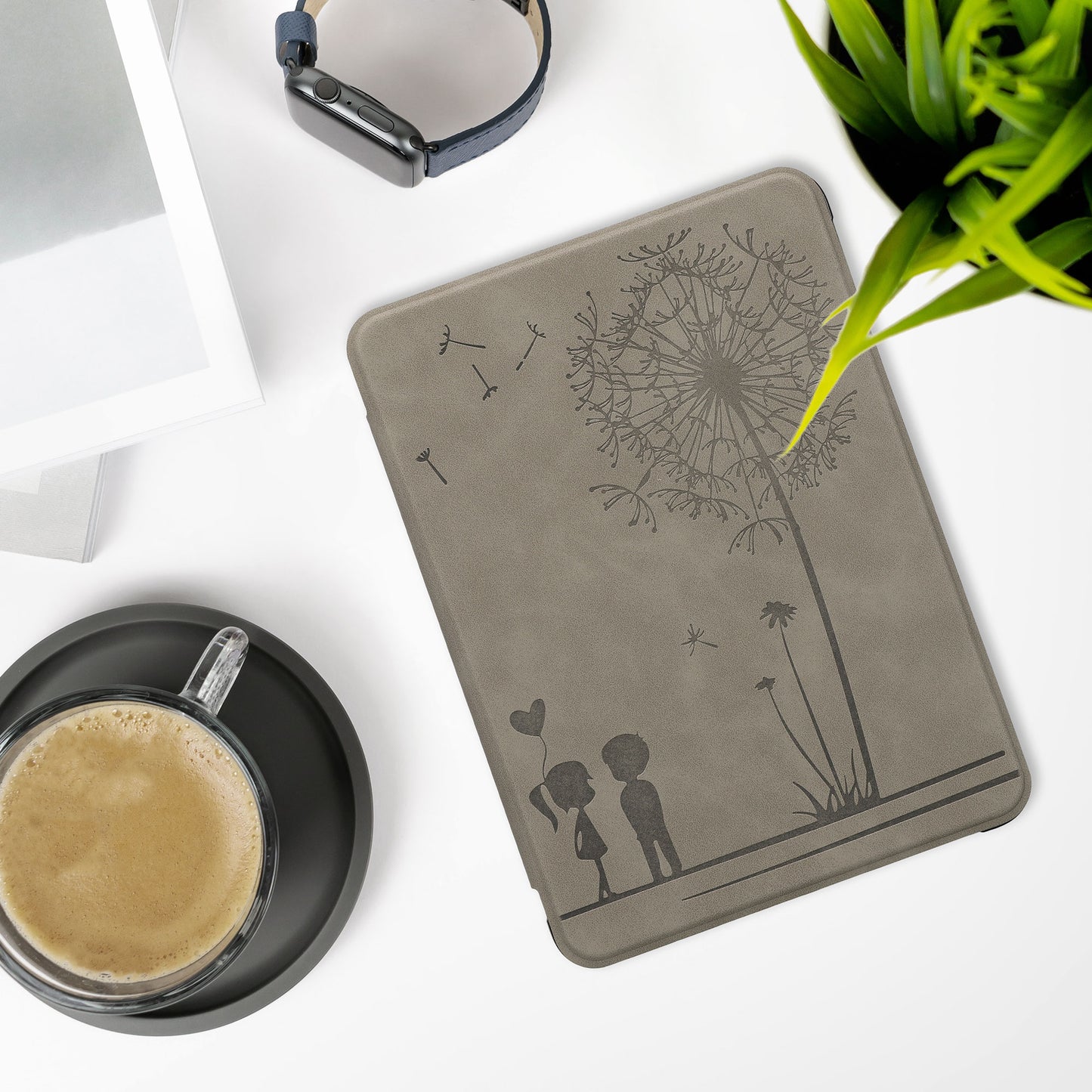 kwmobile Case for Amazon Kindle Paperwhite (2024)/Colorsoft Case - eReader Cover Made of Faux Leather with Auto Sleep Function - Dandelion Love