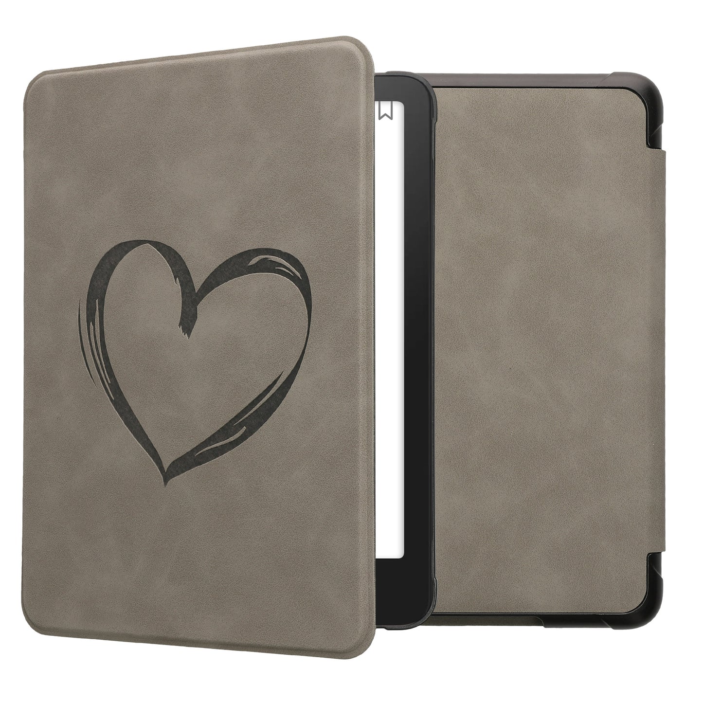 kwmobile Hülle kompatibel mit Amazon Kindle Paperwhite (2024)/Colorsoft Hülle - Kunstleder Cover - Herz Brush Grau Grau  [dsg03]