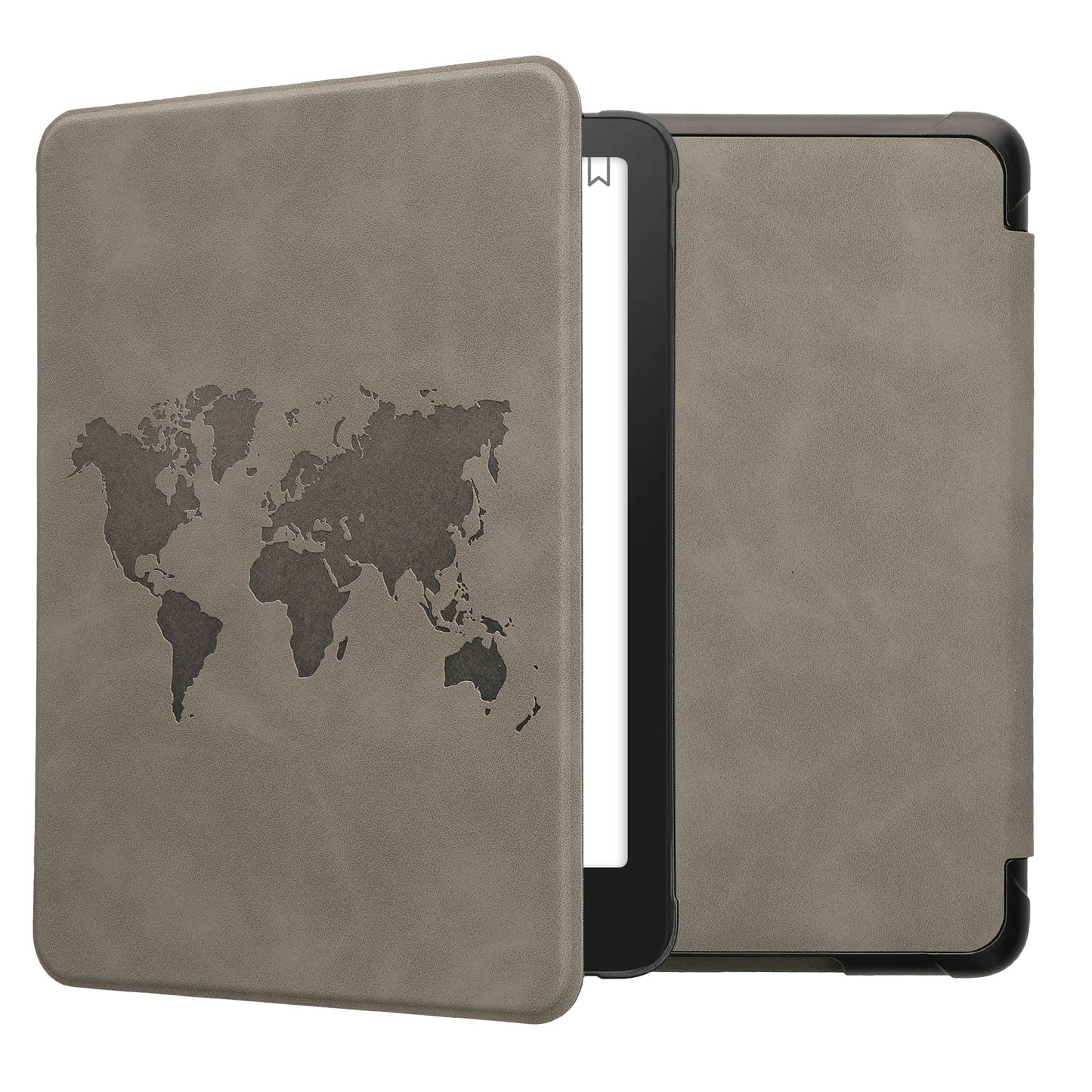 kwmobile Hülle kompatibel mit Amazon Kindle Paperwhite (2024)/Colorsoft Hülle - Kunstleder Cover - Travel Umriss Grau Grau  [dsg04]
