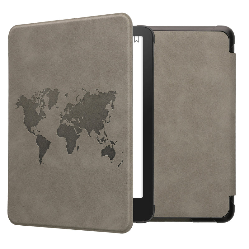 kwmobile Hülle kompatibel mit Amazon Kindle Paperwhite (2024)/Colorsoft Hülle - Kunstleder Cover - Travel Umriss Grau Grau  [dsg04]