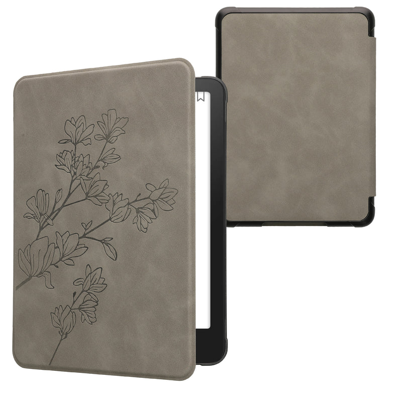 kwmobile Hülle kompatibel mit Amazon Kindle Paperwhite (2024)/Colorsoft Hülle - Kunstleder Cover - Magnolien Grau Grau  [dsg05]