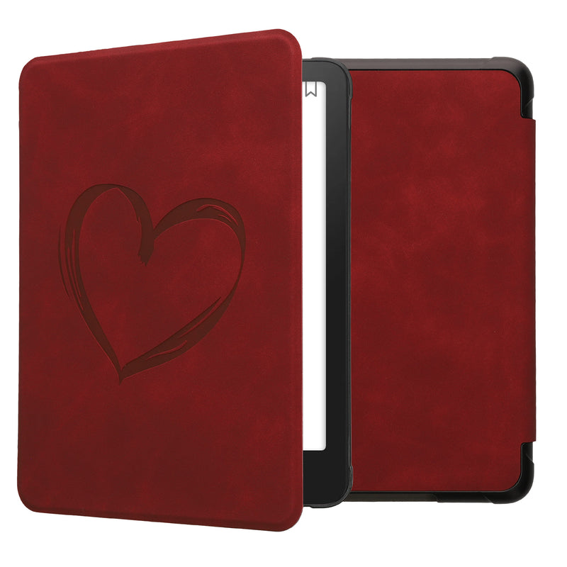 kwmobile Hülle kompatibel mit Amazon Kindle Paperwhite (2024)/Colorsoft Hülle - Kunstleder Cover - Herz Brush Dunkelrot Dunkelrot  [dsg09]