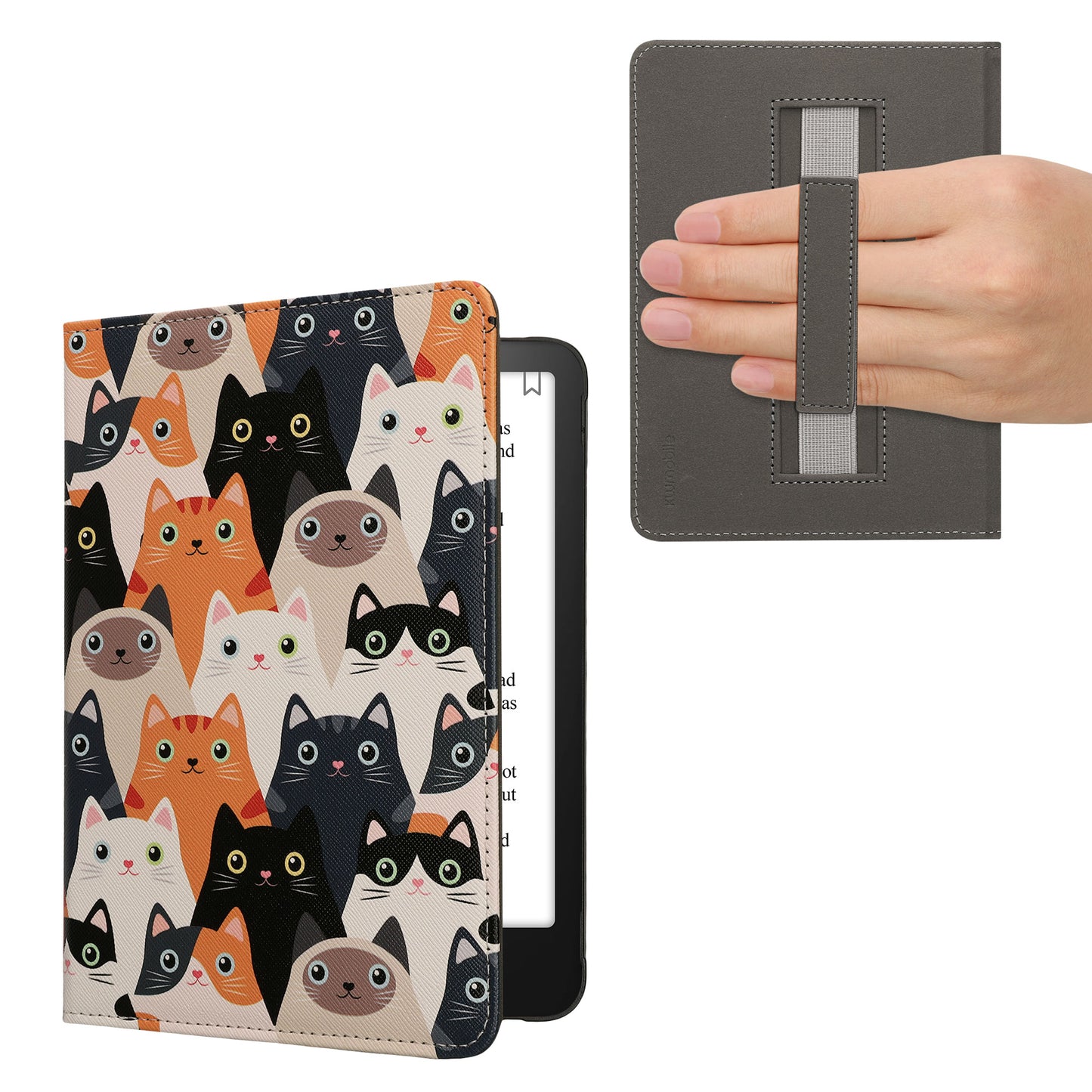 kwmobile Klapphülle kompatibel mit Amazon Kindle Paperwhite (2024)/Colorsoft Hülle - Flipcase für den eReader mit Handschlaufe - Katzen Orange Schwarz Weiß Orange  [dsg03]