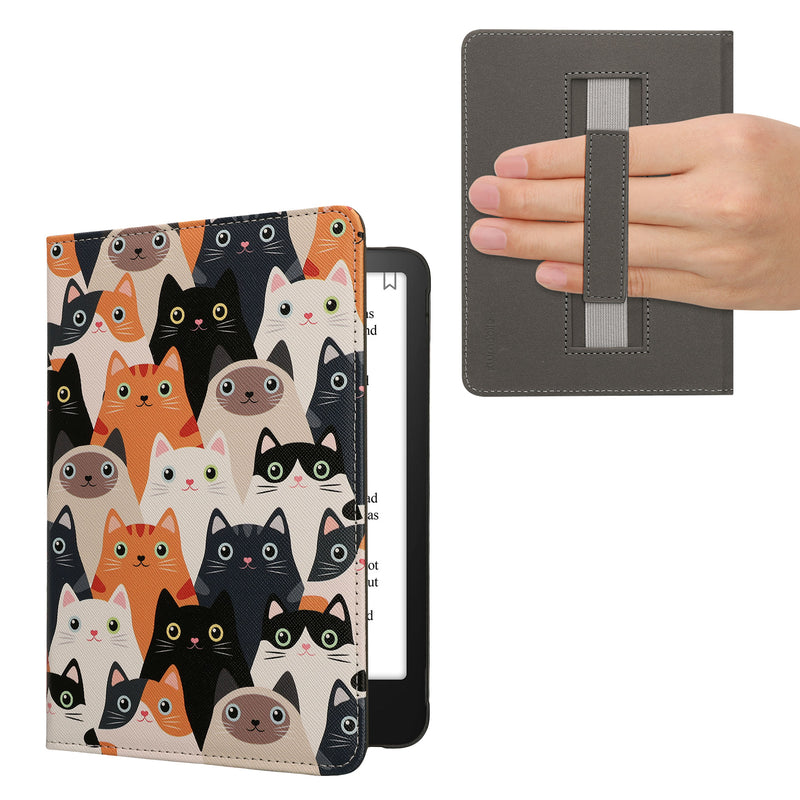 kwmobile Klapphülle kompatibel mit Amazon Kindle Paperwhite (2024)/Colorsoft Hülle - Flipcase für den eReader mit Handschlaufe - Katzen Orange Schwarz Weiß Orange  [dsg03]