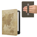 kwmobile Klapphülle kompatibel mit Amazon Kindle Paperwhite (2024)/Colorsoft Hülle - Flipcase für den eReader mit Handschlaufe - Travel Vintage Braun Hellbraun Braun  [dsg09]