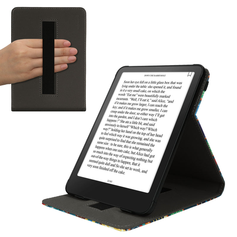 kwmobile Hülle kompatibel mit Amazon Kindle Paperwhite (2024)/Colorsoft Hülle - Case mit Schlaufe und Ständer - Bibliothek Motto Mehrfarbig Mehrfarbig  [dsg01]