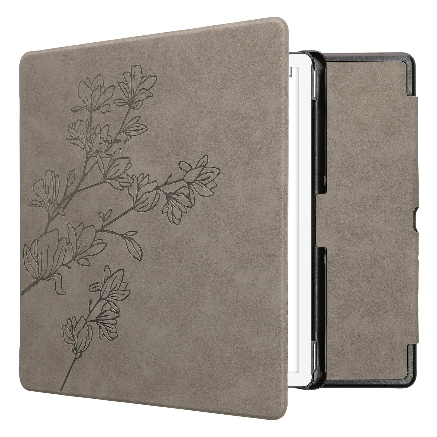 kwmobile Hülle kompatibel mit Amazon Kindle Scribe (2024) Hülle - Kunstleder Cover - Magnolien Grau Grau  [dsg05]