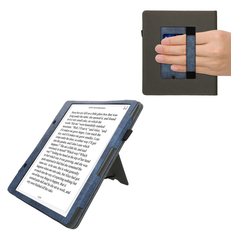 kwmobile Hülle kompatibel mit Amazon Kindle Scribe (2024) Hülle - Flip Case mit Handschlaufe - Kunstleder Cover - Dunkelblau Dunkelgrau Dunkelblau  