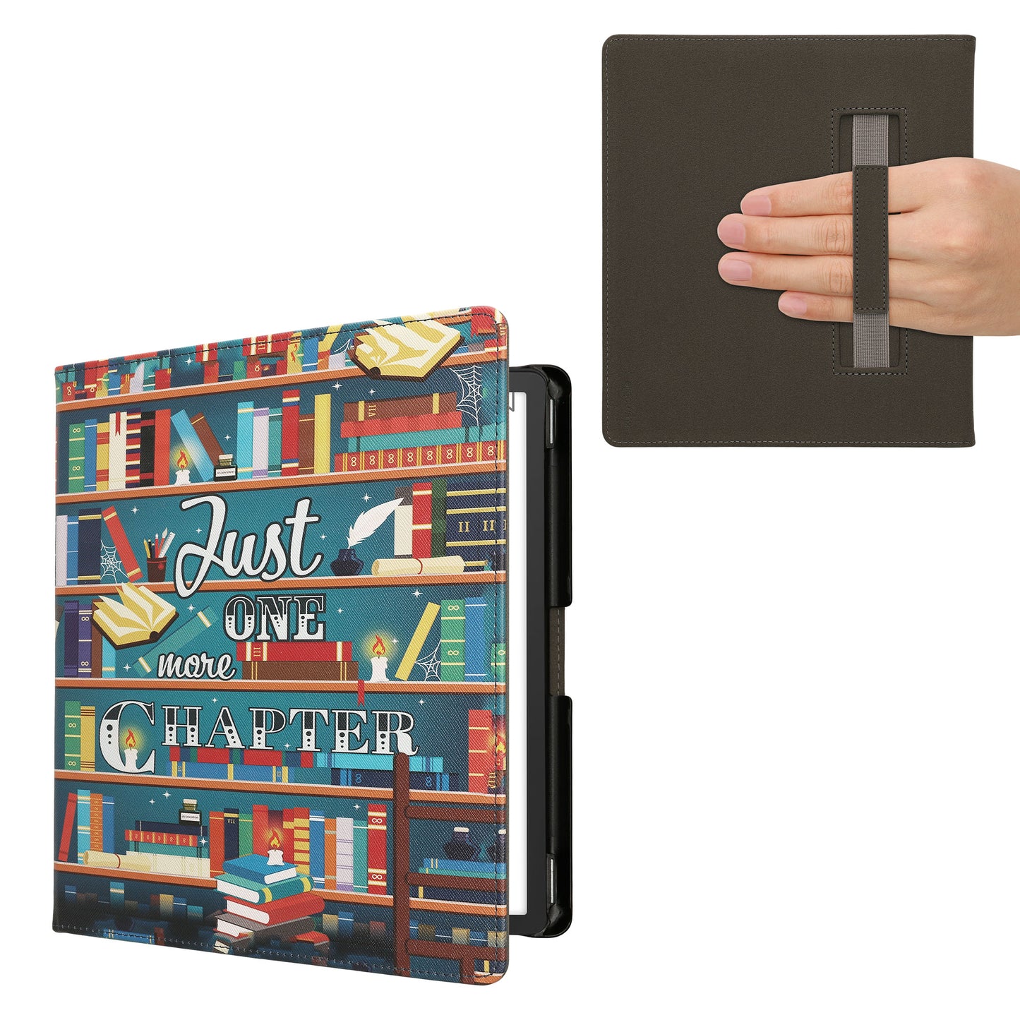 kwmobile Klapphülle kompatibel mit Amazon Kindle Scribe (2022/2024) Hülle - Flipcase für den eReader mit Handschlaufe - Bibliothek Motto Mehrfarbig Mehrfarbig  [dsg01]