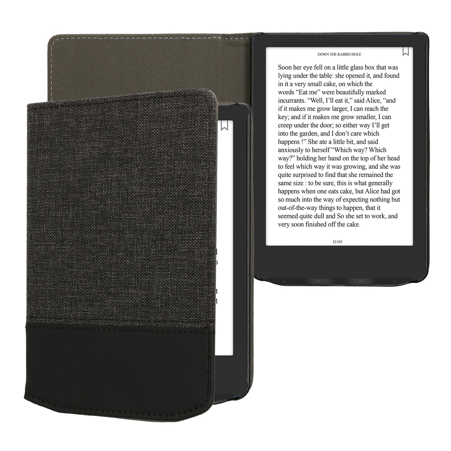 kwmobile Hülle kompatibel mit Pocketbook Verse / Verse Lite / Verse Pro / Color / Vivlio Light/Light HD - Canvas eReader Schutzhülle Cover Case - Anthrazit Schwarz Anthrazit  