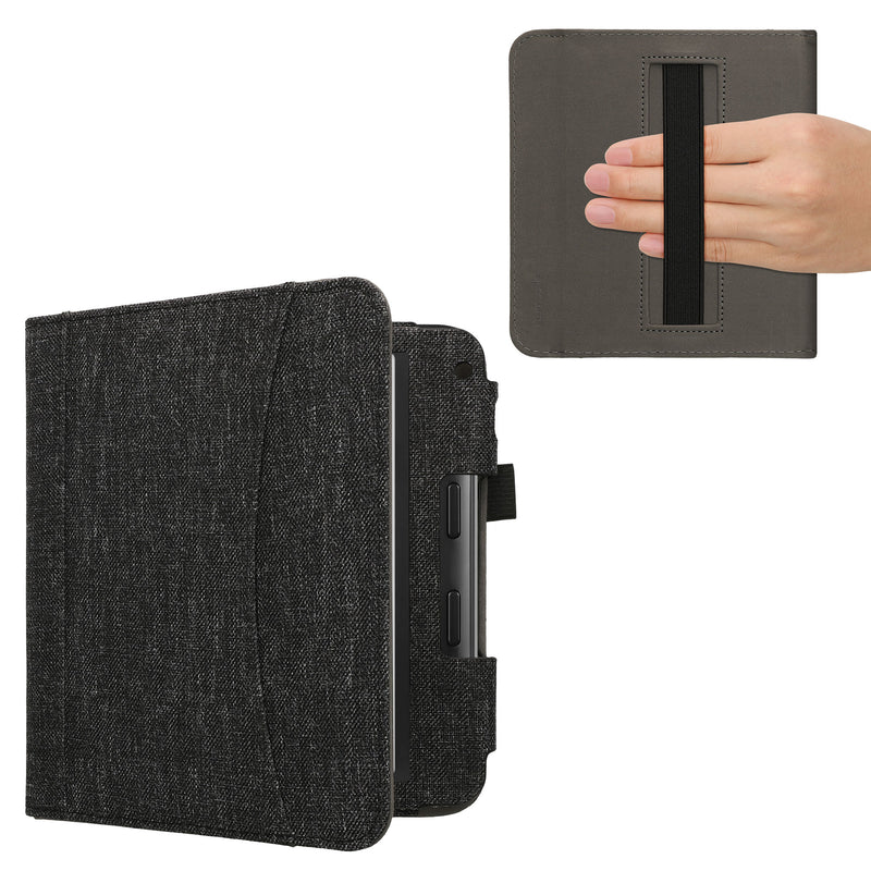kwmobile Flip Hülle kompatibel mit Kobo Kobo Libra Colour / Tolino Vision Color - Vorderfach Handschlaufe - Dunkelgrau Dunkelgrau  