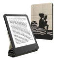 kwmobile Hülle für Amazon Kindle Paperwhite (2024)/Colorsoft Case - Schutzhülle aus Kunstleder - Cover mit Standfunktion in Schwarz Beige Lesende Frau Schwarz  [dsg01]