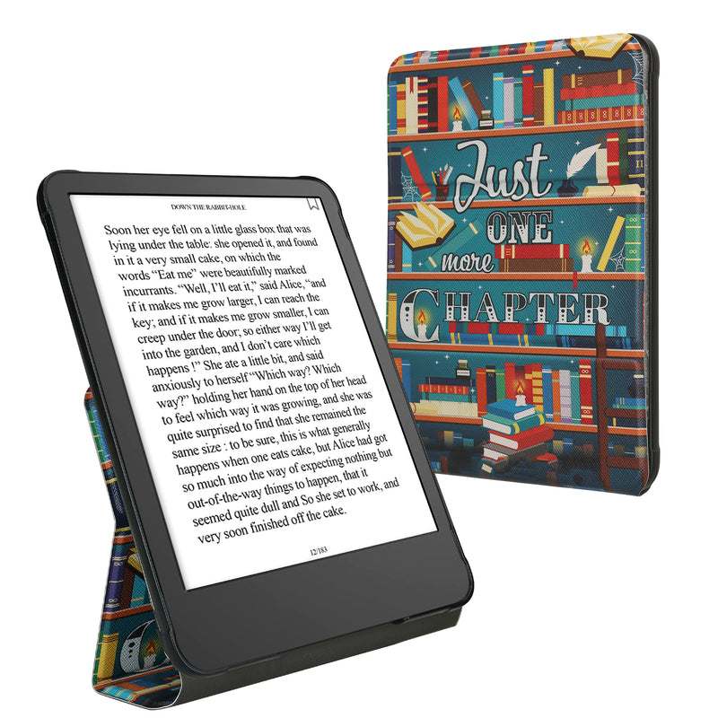 kwmobile Hülle für Amazon Kindle Paperwhite (2024)/Colorsoft Case - Schutzhülle aus Kunstleder - Cover mit Standfunktion in Mehrfarbig Bibliothek Motto Mehrfarbig  [dsg02]