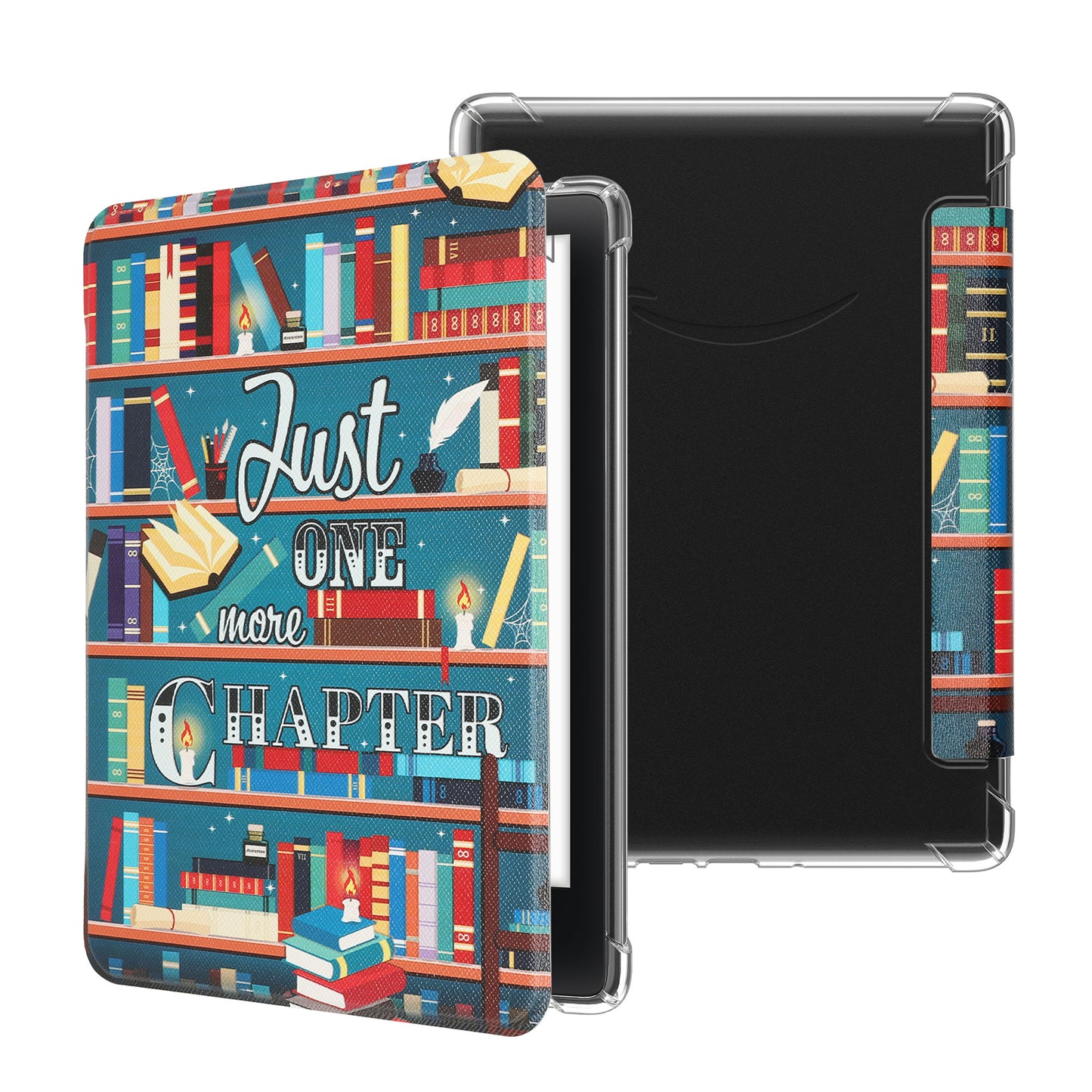 kwmobile E-Reader Schutzhülle kompatibel mit Amazon Kindle Paperwhite (2024)/Colorsoft Hülle - Kunstleder Case mit Auto Sleep/Wake Funktion für e-Reader - Bibliothek Motto Mehrfarbig  [dsg01]