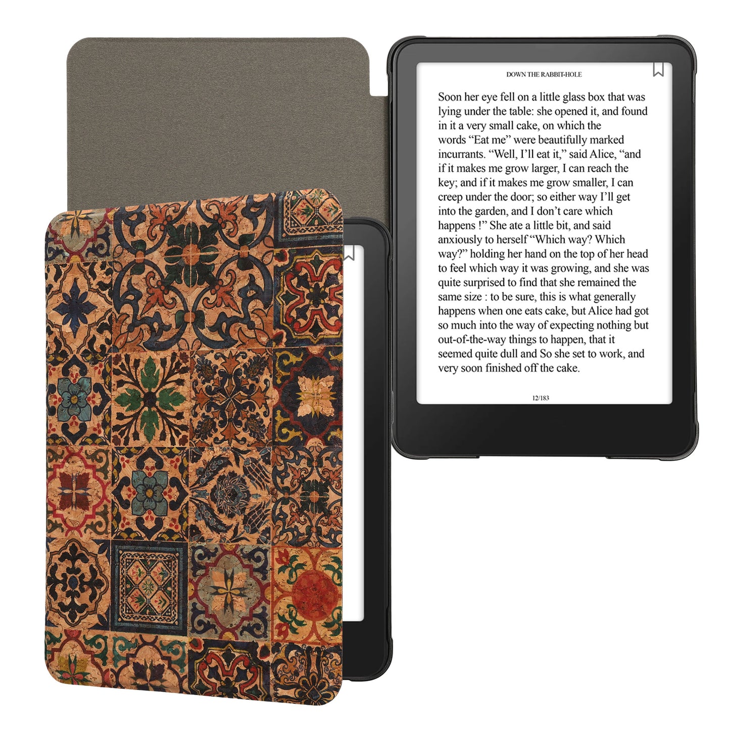 kwmobile Hülle kompatibel mit Amazon Kindle Paperwhite (2024)/Colorsoft - Kork eReader Schutzhülle Cover Case - Fliesenmuster Braun Blau Rot Braun  [dsg02]