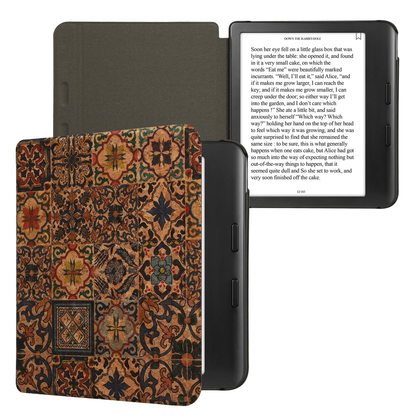 kwmobile Hülle kompatibel mit Kobo Kobo Libra Colour / Tolino Vision Color - Kork eReader Schutzhülle Cover Case - Fliesenmuster Braun Blau Rot Braun  [dsg02]