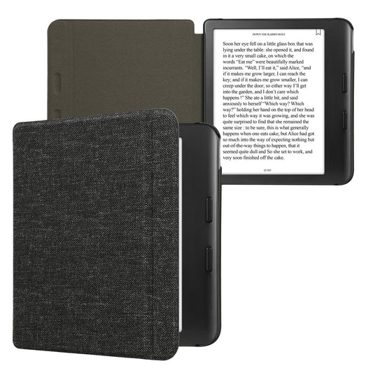 kwmobile Hülle kompatibel mit Kobo Kobo Libra Colour / Tolino Vision Color - Stoff eReader Schutzhülle Cover Case - Dunkelgrau Dunkelgrau  