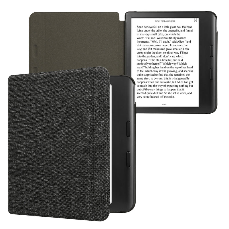 kwmobile Hülle kompatibel mit Kobo Kobo Libra Colour / Tolino Vision Color - Stoff eReader Schutzhülle Cover Case - Dunkelgrau Dunkelgrau  