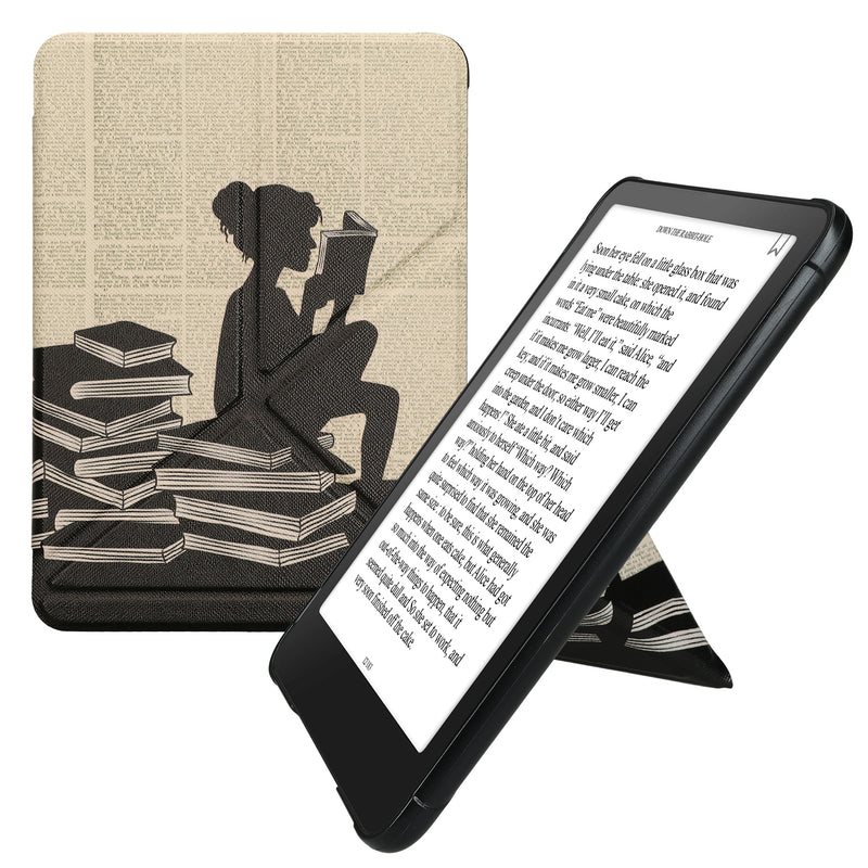 kwmobile Schutzhülle kompatibel mit Amazon Kindle Paperwhite (2024)/Colorsoft - Hülle Kunstleder - eReader Cover Case - Lesende Frau Schwarz Beige Schwarz  [dsg02]