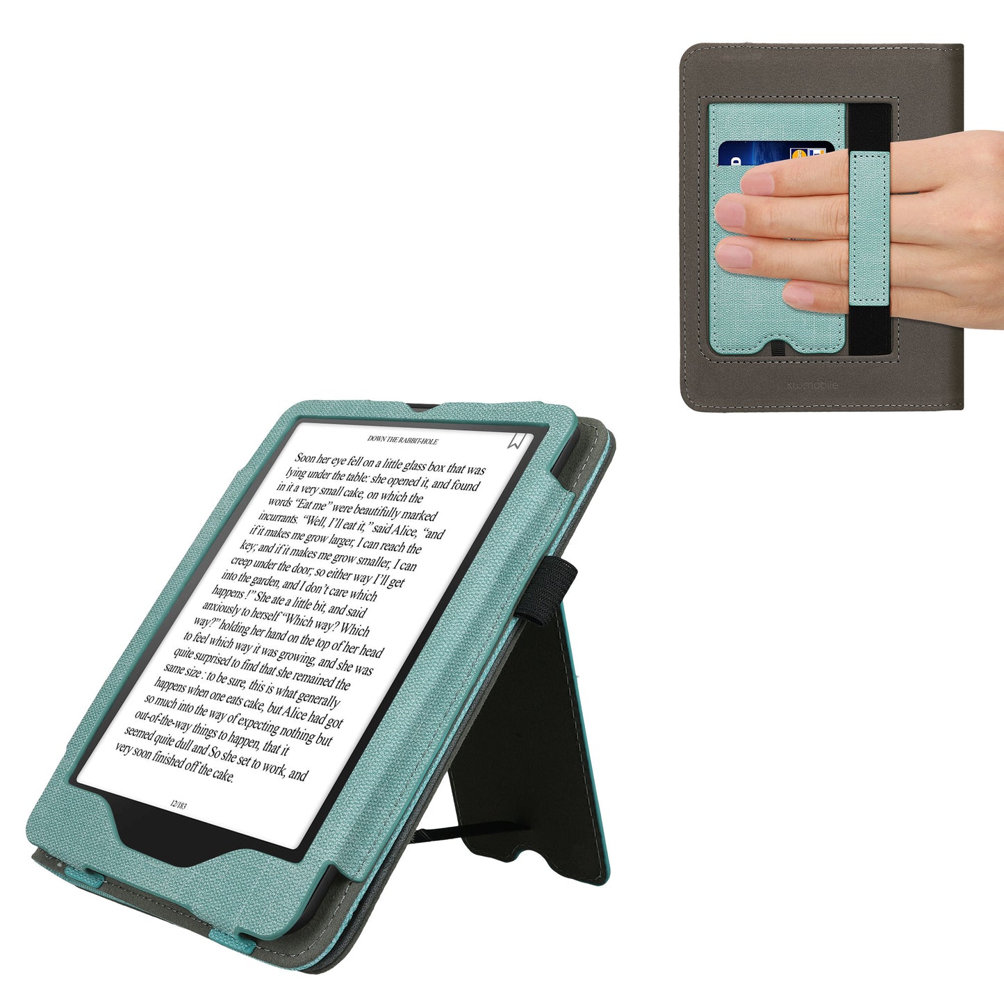 kwmobile Hülle kompatibel mit Amazon Kindle Paperwhite (2024)/Colorsoft Hülle - Flip Case mit Handschlaufe - Kunstleder Cover - Mintgrün Dunkelgrau Mintgrün  