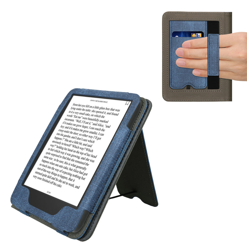 kwmobile Hülle kompatibel mit Amazon Kindle (2022/2024) Hülle - Flip Case mit Handschlaufe - Kunstleder Cover - Dunkelblau Dunkelgrau Dunkelblau  