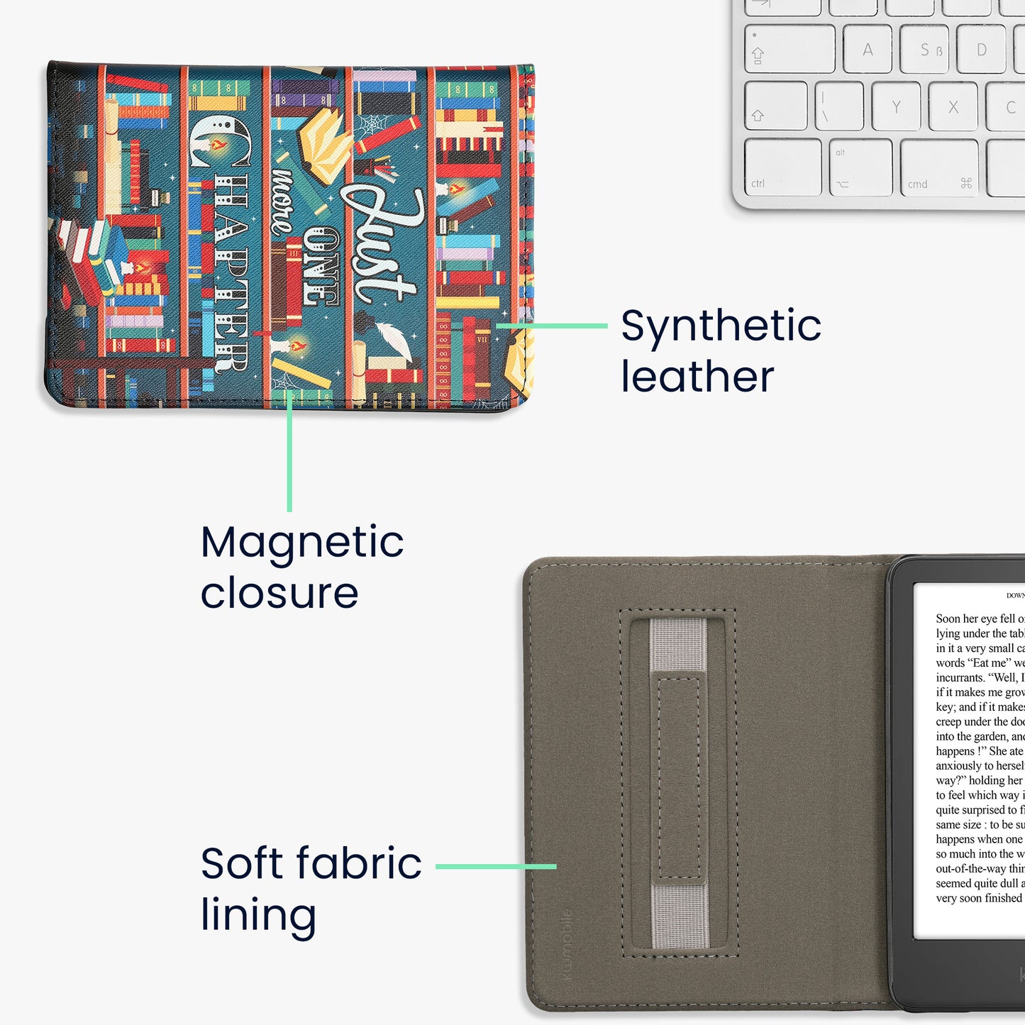 kwmobile Cover for Amazon Kindle (2022/2024) Case - eReader Flip Case with Hand Strap and Auto Sleep Function