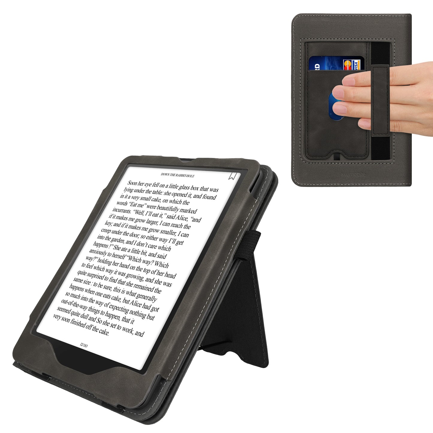 kwmobile Flip Hülle kompatibel mit Amazon Kindle Paperwhite (2024)/Colorsoft - Handschlaufe - Cover Dunkelgrau Dunkelgrau  [dsg01]