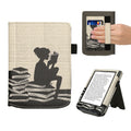 kwmobile Flip Cover kompatibel mit Pocketbook Verse / Verse Lite / Verse Pro / Color / Vivlio Light/Light HD - Hülle mit Handschlaufe Lesende Frau Schwarz Beige Schwarz  [dsg01]