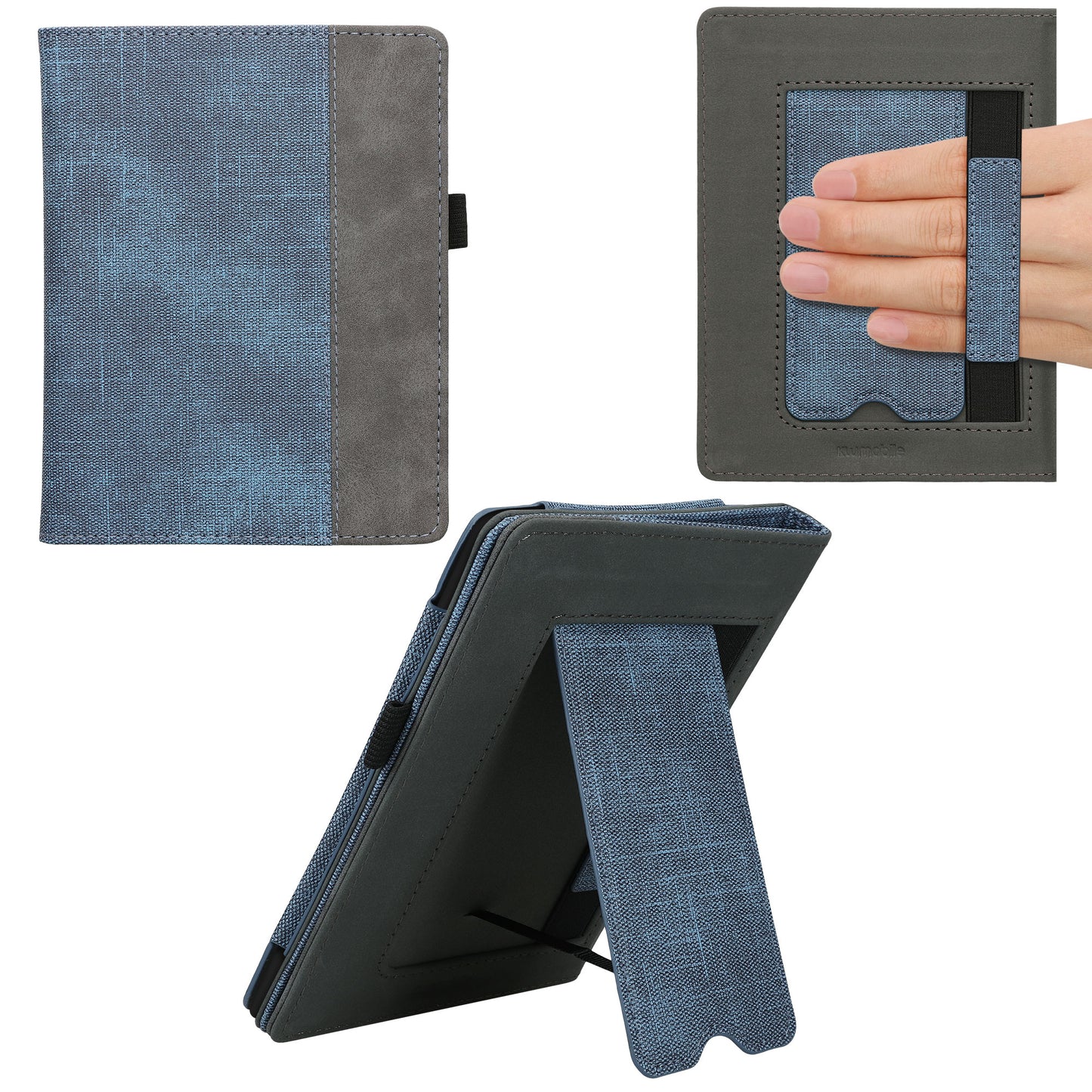 kwmobile Flip Case compatible with Kobo Aura H2O Edition 2 - Hand Strap - Cover Dark Grey