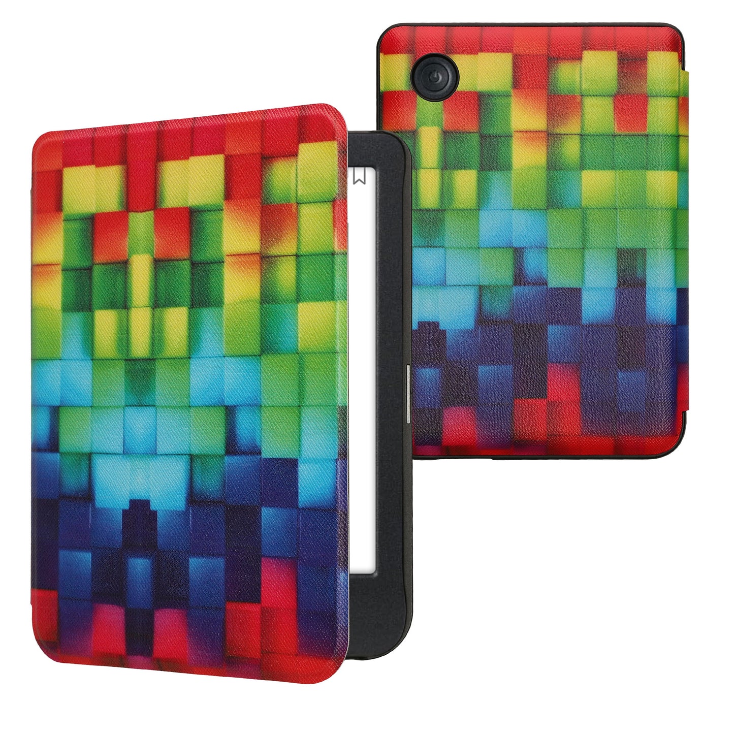 kwmobile Klapphülle kompatibel mit Kobo Clara BW / Clara Colour / Tolino Shine (5) / Shine Color Hülle - eReader Case - Regenbogen Würfel Mehrfarbig Grün Blau Mehrfarbig  [dsg01]
