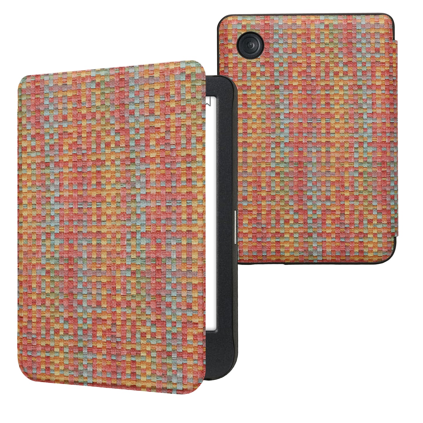 kwmobile Klapphülle kompatibel mit Kobo Clara BW / Clara Colour / Tolino Shine (5) / Shine Color Hülle - eReader Case - Farbenfroh karriert Gelb Rot Grün Gelb  [dsg02]