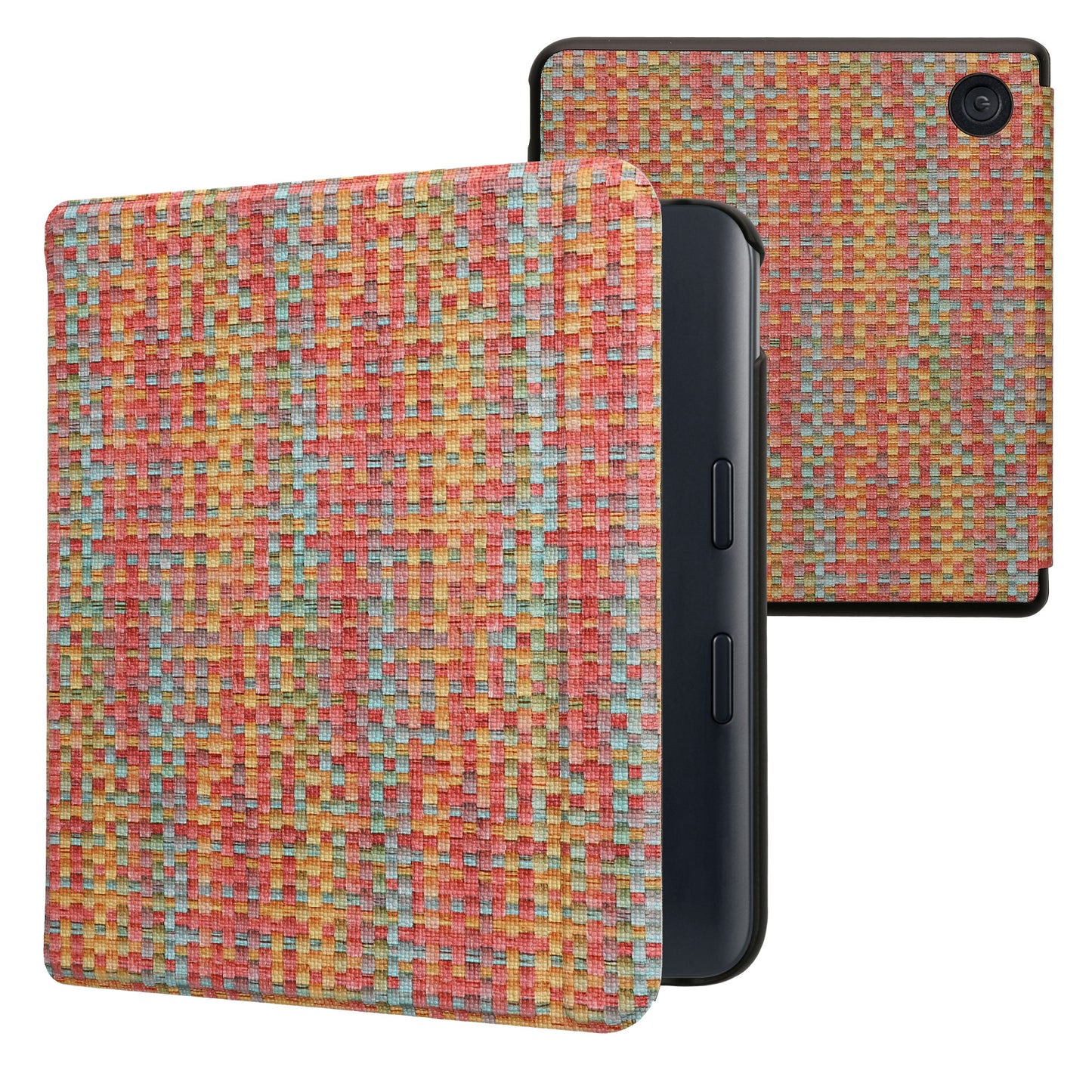 kwmobile Klapphülle kompatibel mit Kobo Kobo Libra Colour / Tolino Vision Color Hülle - eReader Case - Farbenfroh karriert Gelb Rot Grün Gelb  [dsg02]