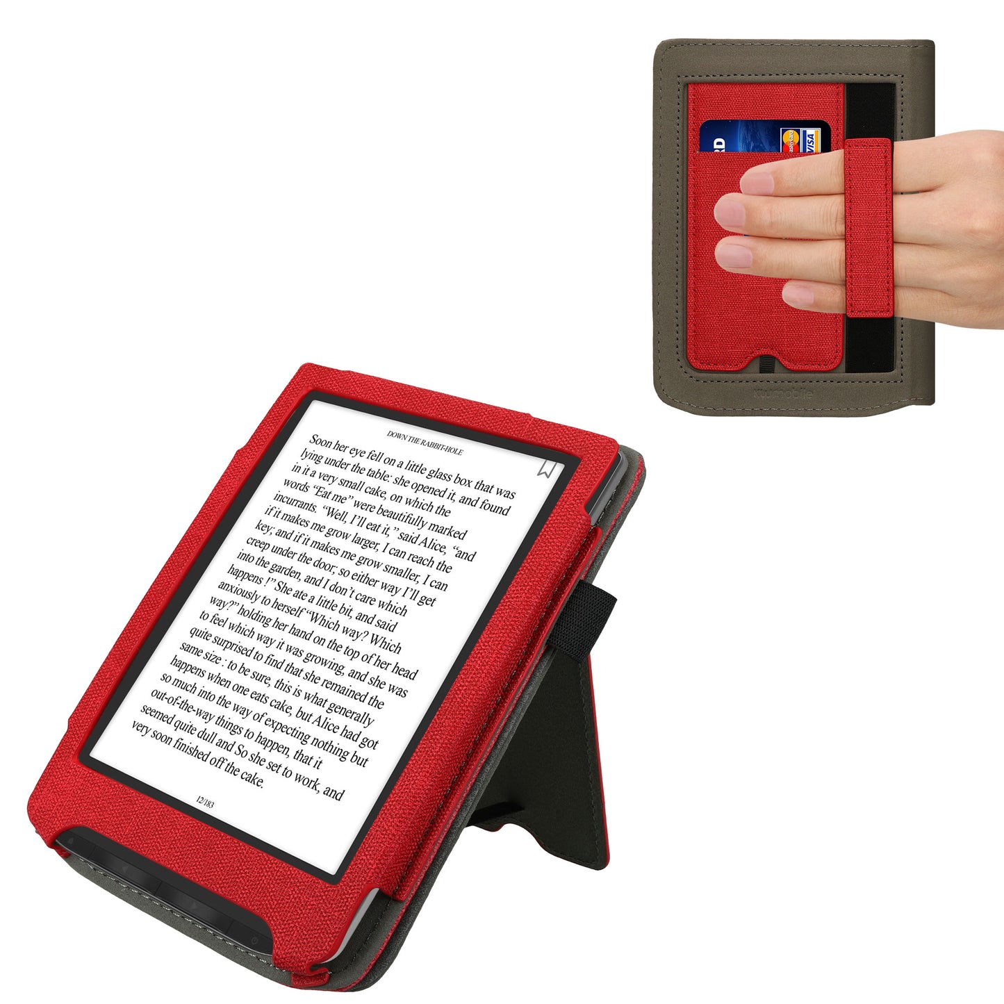 kwmobile Hülle kompatibel mit Pocketbook Verse / Verse Lite / Verse Pro / Color / Vivlio Light/Light HD Hülle - Flip Case mit Handschlaufe - Kunstleder Cover - Rot Dunkelgrau Rot  