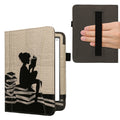 kwmobile Flip Hülle kompatibel mit Amazon Kindle Paperwhite (2024)/Colorsoft - Vorderfach Handschlaufe - Lesende Frau Schwarz Beige Schwarz  [dsg01]