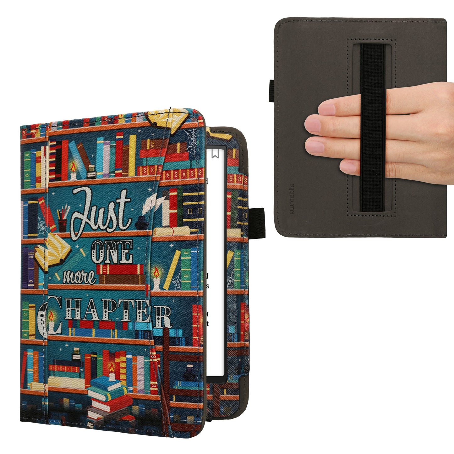 kwmobile Flip Hülle kompatibel mit Amazon Kindle Paperwhite (2024)/Colorsoft - Vorderfach Handschlaufe - Bibliothek Motto Mehrfarbig Mehrfarbig  [dsg02]