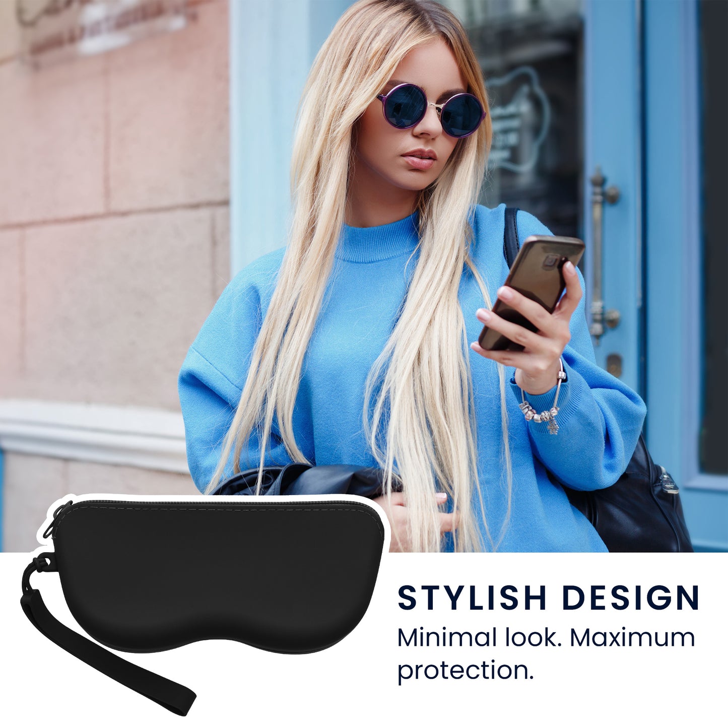 kwmobile Glasses Pouch with Clip - Soft Eyeglass Case to Hang on Handbag - Zippered Pouch for Glasses