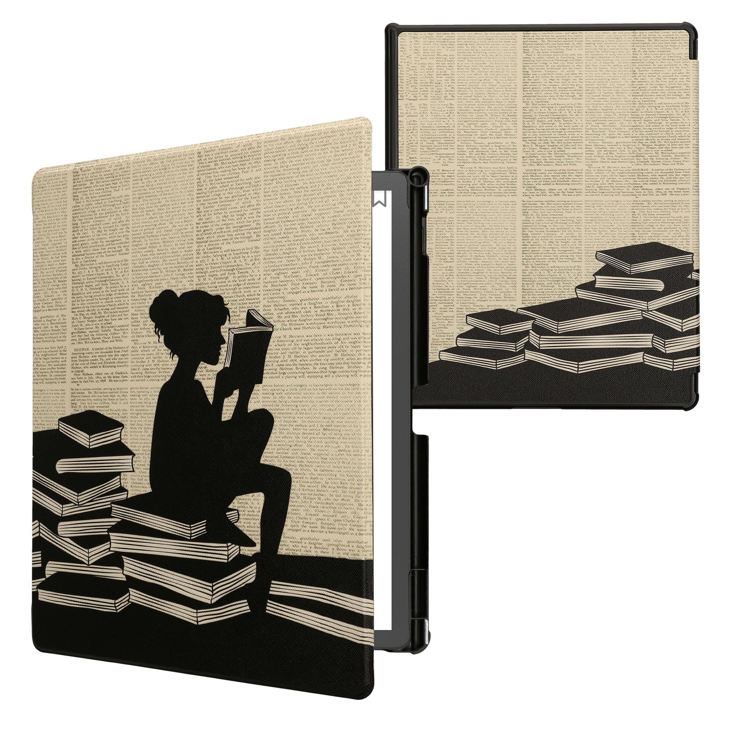 kwmobile Klapphülle kompatibel mit Amazon Kindle Scribe 11" (2025) Hülle - eReader Case - Lesende Frau Schwarz Beige Schwarz  [dsg03]