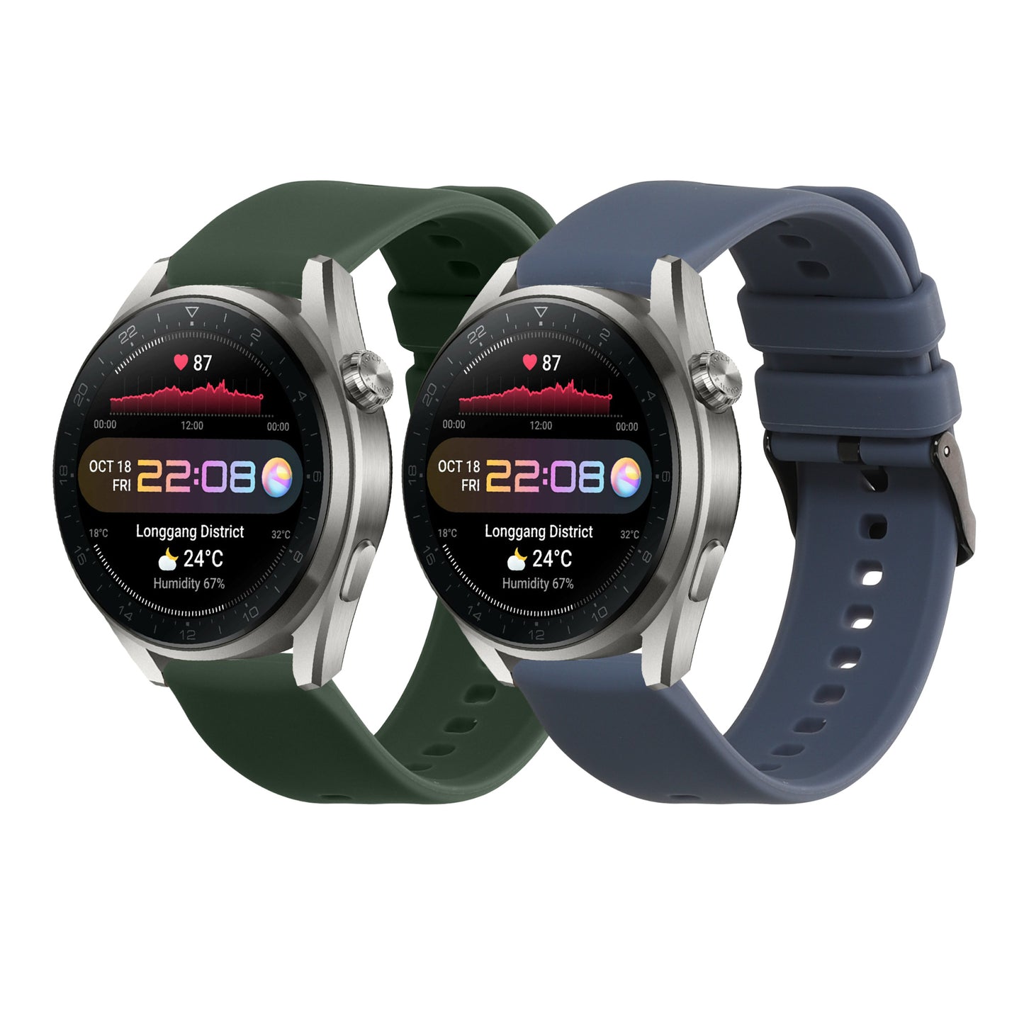 kwmobile 2x Uhrenarmband für Huawei Watch 4 Pro / Watch 4 / Watch 3 Pro / Watch 3 Armband - Fitnesstracker Band Set aus TPU Silikon - Ersatzarmband Smartwatch - Dunkelgrün Blaugrau Dunkelgrün  