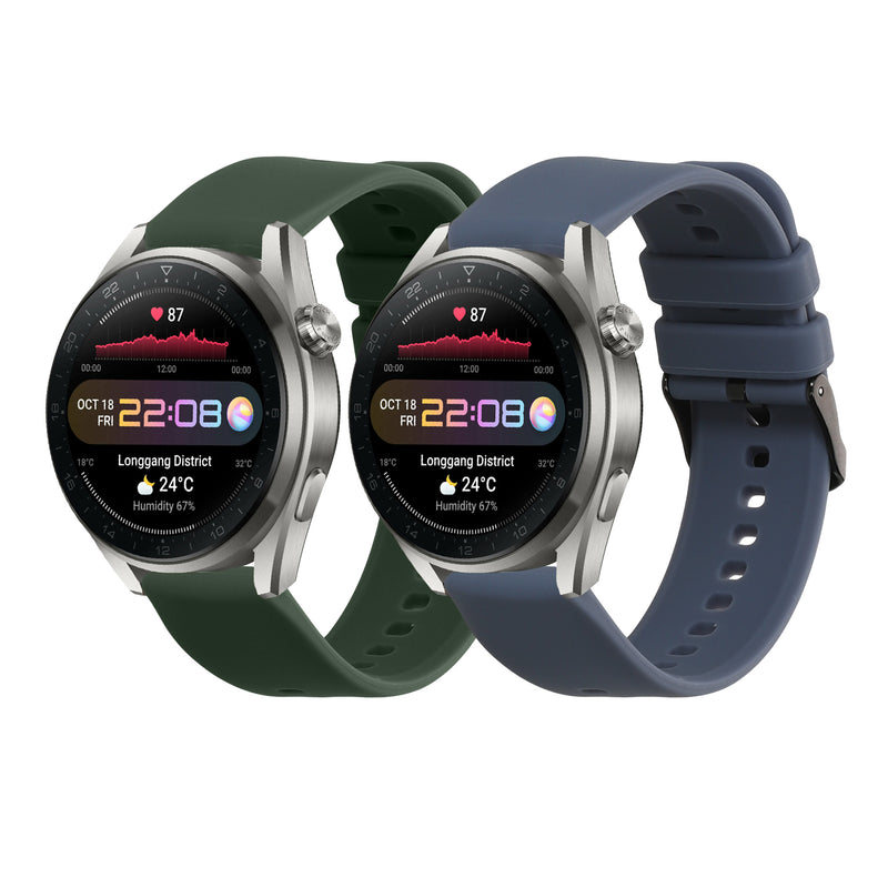 kwmobile 2x Uhrenarmband für Huawei Watch 4 Pro / Watch 4 / Watch 3 Pro / Watch 3 Armband - Fitnesstracker Band Set aus TPU Silikon - Ersatzarmband Smartwatch - Dunkelgrün Blaugrau Dunkelgrün  